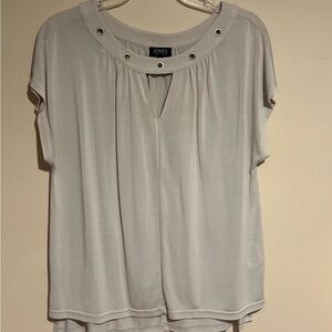Jones New York Women's Soft Gray Blouse with Grommet Neckline